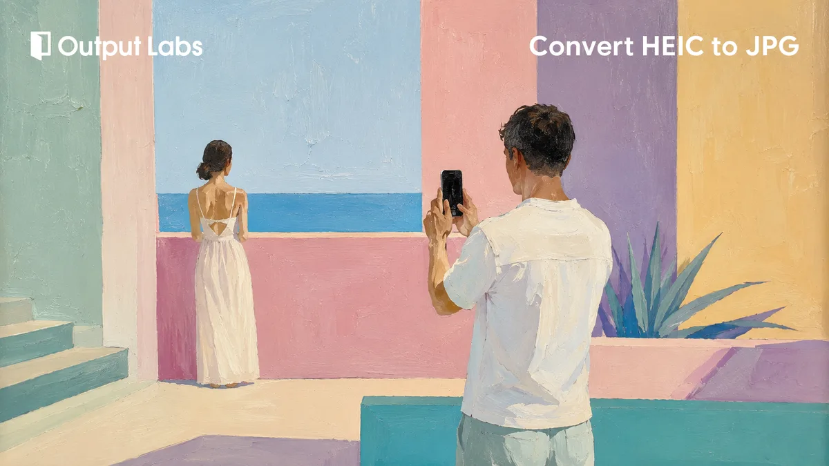 Illustration of someone taking a photo at the beach with an iPhone — converting iPhone HEIC to JPG